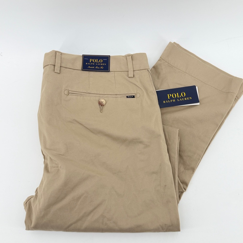 Polo Ralph Lauren Mens Stretch Slim Fit Chino Pants Tan Khaki 34x30 NEW
